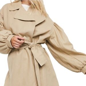 ASOS DESIGN | Womens Stone Beige Extreme Sleeve Cotton Belted Trench Coat size 6